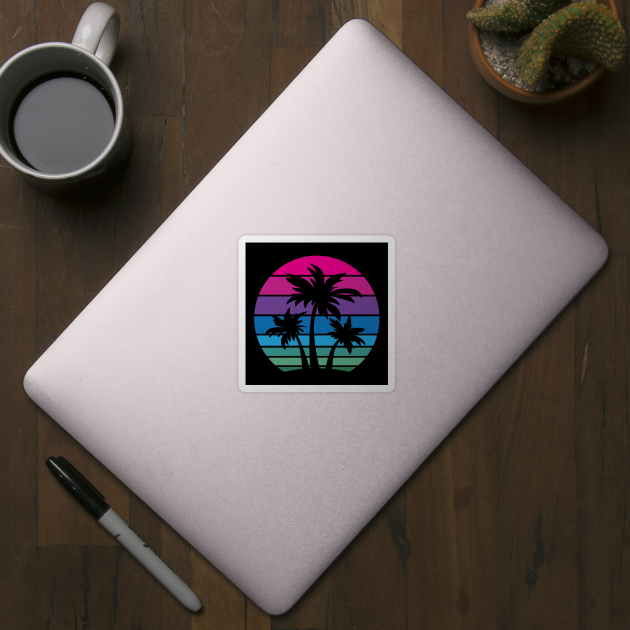 Retro 80s and 90s Tropical Beach Style Palm Tree Sunset Design by hobrath